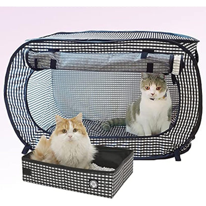 Necoichi Portable Stress Free Cage Carrier and Litter Box, Indoor & Outdoor, Travel (Black, Cage/Kennel+Litter Box)