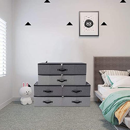 Foldable Under Bed Storage Box with Plastic Support Liner, 6 Handles, Zipper Lid, Blankets Clothes Comforters Storage Bin Organizer for Bedroom and Closet, 90×42×18cm, Black Grey
