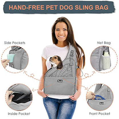 Nasjac Pet Dog Sling Carrier, Hands Free Papoose Front Carrier Small Dog Puppy Walking Breathable Mesh Hard Bottom Support Adjustable Padded Strap Pocket Safety Belt Travel Bag Washable