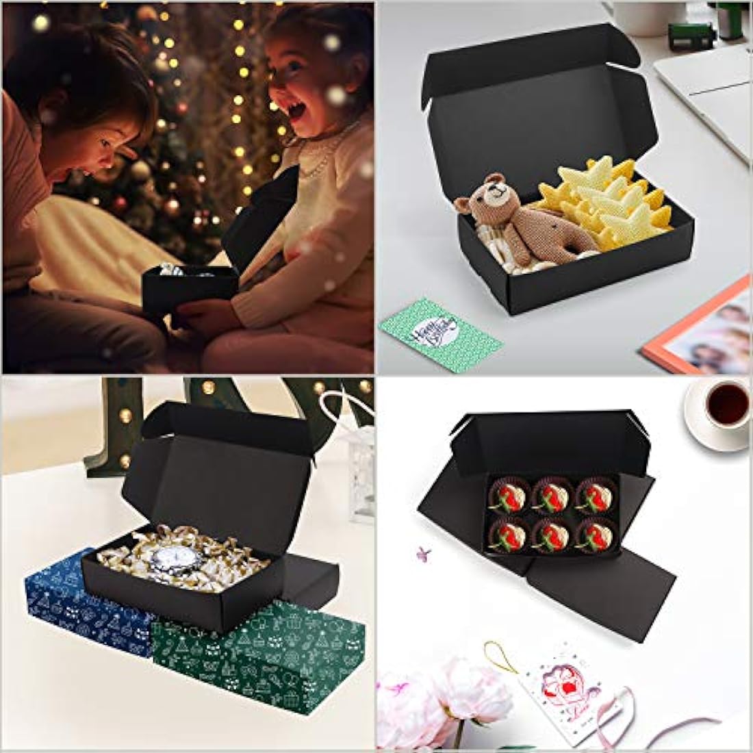 Kurtzy 50 Pack Black Kraft Gift Boxes - Box Measures 19 x 11 x 4.5cm (7.48 x 4.33 x 1.77 inches) - Easy Assemble Rectangle Presentation Favour Present Box - Parties, Birthdays, Weddings, Holidays