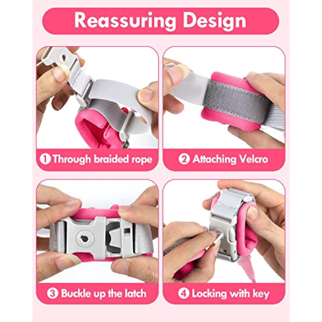 Lehoo Castle Baby Reins Anti Lost Wrist Link,Toddler Reins with Lock for Walking, Child Safety Harness Walking Leash for Children Boys and Girls (Pink)