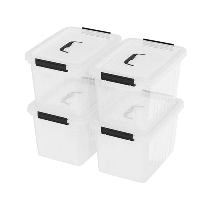 Melontray 10 L Clear Plastic Storage Box with Lid, 4 Pack Latch Storage Boxes
