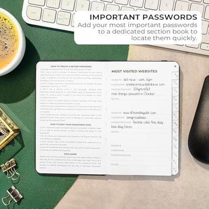 Clever Fox Password Book 2nd Edition Small – Pocket Password Keeper with Laminated Alphabetical Tabs – Internet Address Notebook & Login Details Organizer Journal – 8.9x14.2cm (Black)