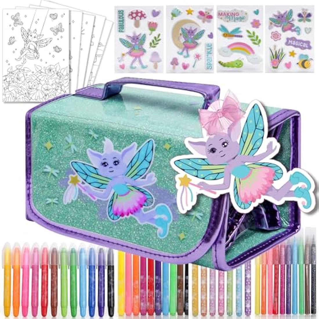 Scented Art Kits for Kids 6-12 - Includes Smelly Markers, Stamp Markers, Sparkly Pencil Case - Fairy Themed Toys & Art Set
