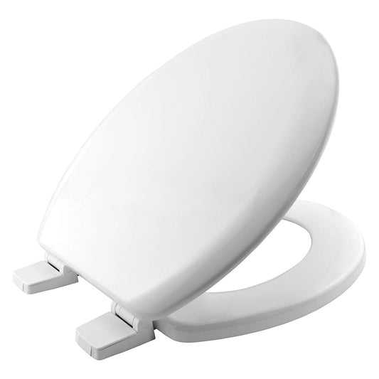 BEMIS Chicago Ultra-Fix White Toilet Seat. Wooden Toilet Seat with Water Based Paint for Easy Clean. Adjustable Plastic Hinges, Universal & Easy