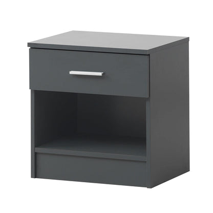 Timber Art Design UK Rio Costa Bedside Cabinet Home Office Bedroom Furniture Aesthetic Nightstand Table 1 Drawer with Metal Handle, Dark Grey