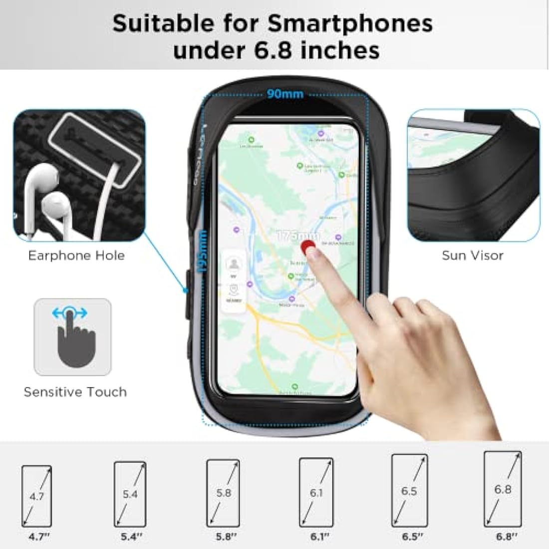 LEMEGO Bike Phone Holder Waterproof, Motorbike Phone Holder 360-Degree Rotatable, Bicycle Handlebar Bag, Bike Phone Mount for iPhone 14/14Pro Max/13/12/11/X/8 Samsung LG Sony Smartphones up to 7''