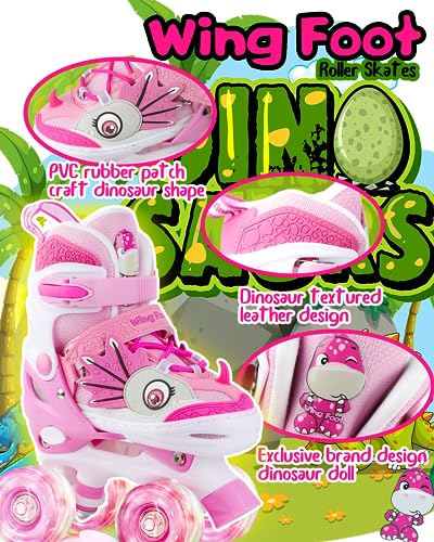 WESKIFAN Dino Kids Toddler Roller Skates for Boys Girls Dinosaur Quad Skating Shoes with Shiny Light up Wheels Adjustable Sizes Beginners rollerskates