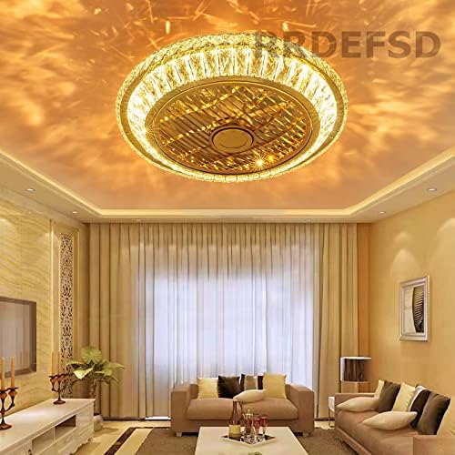 Ceiling Fan with Lamp, Crystal Ceiling Fan with LED Light, 72W Modern LED Dimmable Ceiling Light, Adjustable Wind Speed, with Remote Control, Fan Lighting with air Guide Wheel, 360° air Circulation