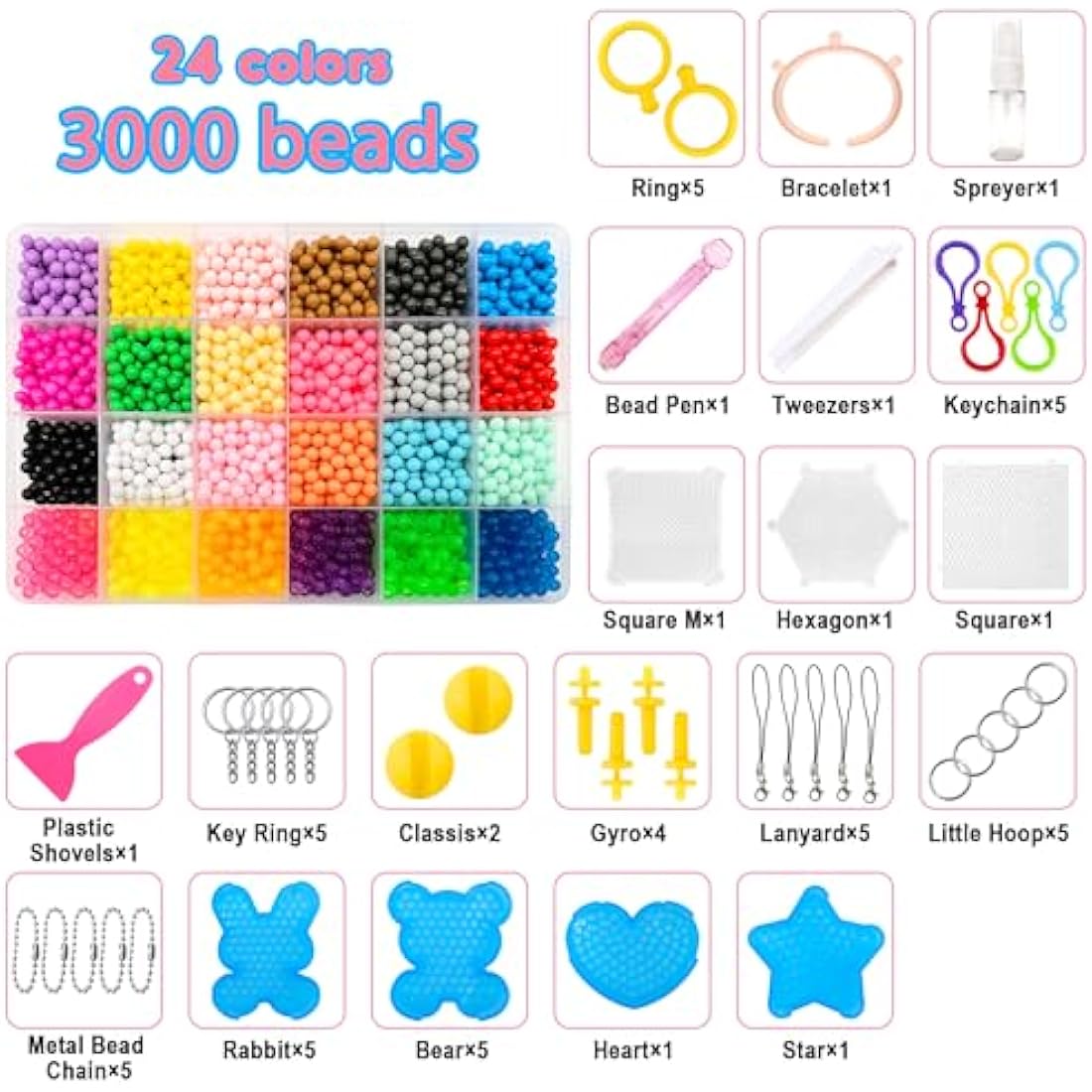 Chennyfun Water Fuse Beads Set, 24-Color DIY Sticky Beads, 3000 PCS Refill, Frozen Puzzle Educational Toy