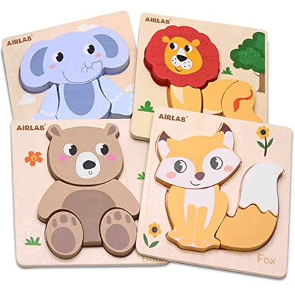 Airlab Wooden Chunky Jigsaw Puzzles for Toddler 1+ Year Olds, Baby Montessori Sensory Toys, 1st Birthday Gifts for Girls Boys, Preschool Educational Learning Toys for Kid Ages 1 2 3