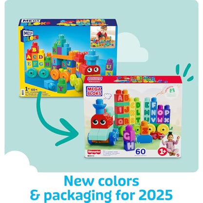 MEGA BLOKS First Builders Toddler Building Blocks Toy Set, ABC Learning Train with 60 Pieces, Ages 1+ Years, DXH35