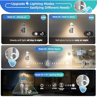 NBHANYUAN Lighting LED Outdoor Wall Light with 4 Modes PIR Sensor,SUS316 Stainless Steel Outside Wall Lamp for Garden,Enterway Wall Lights Fixture Mains Powered 220-240V 9W IP44 1000LM