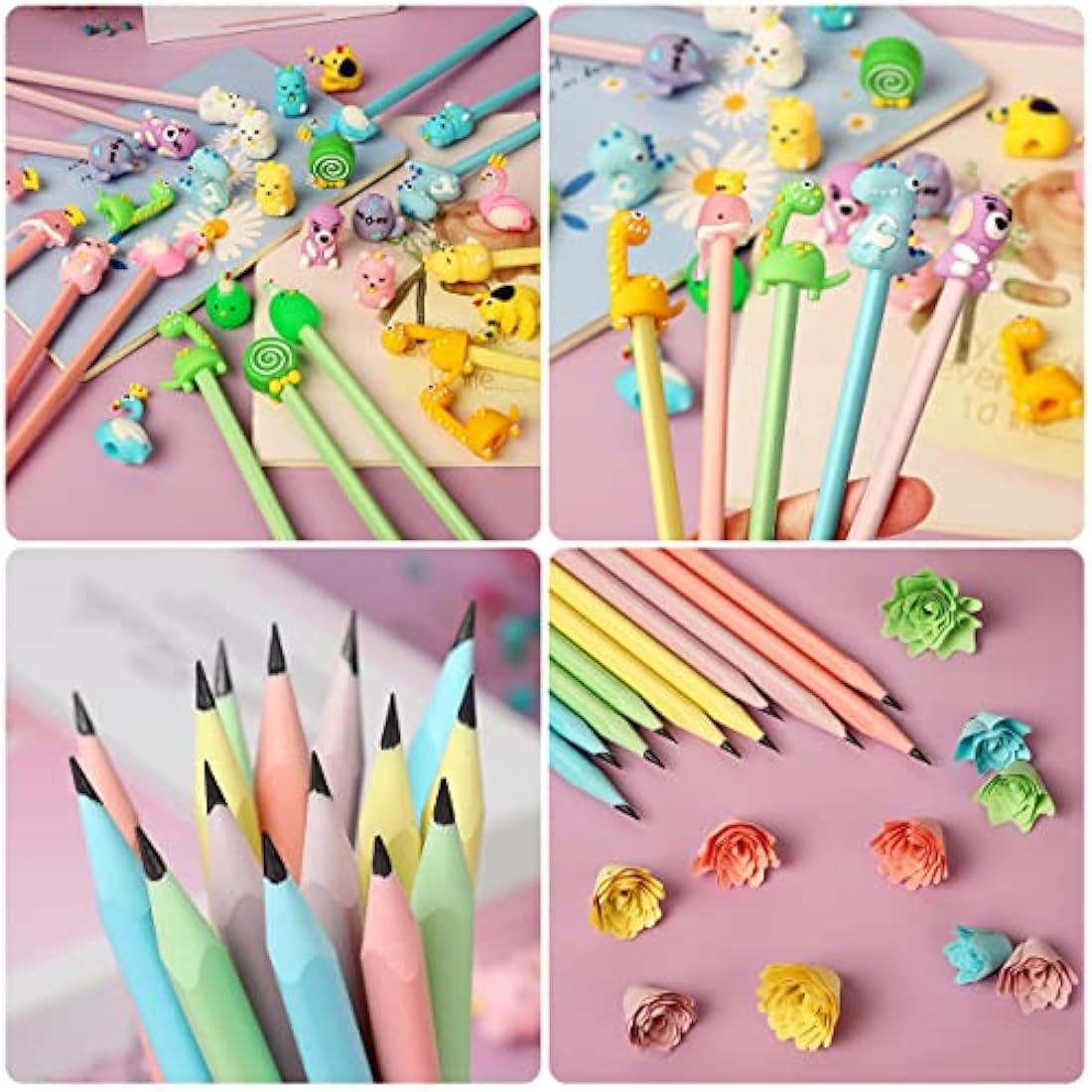 yuechen 30 Cartoon Pencils for Children,Funky Pencils with Toppers,Triangle Cute Animal Pencil,Party Favours Bags Fillers for Kids Birthday Gift For Boy Girl