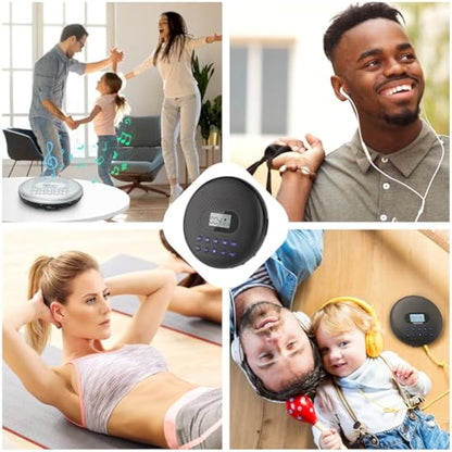 ARAFUNA Portable CD Player with Dual Stereo Speakers, Rechargeable CD Player for Car with Anti-Skip Protection, Compact Player with Headphones and AUX Cable