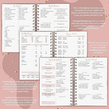 PLANBERRY Weekly Planner – Elegant Life & Budget Planner to Hit Your Goals & Live Happier – Organizer & Productivity Journal – 17.5 x 21.5cm Hardcover, Undated + Stickers (Rose Gold)