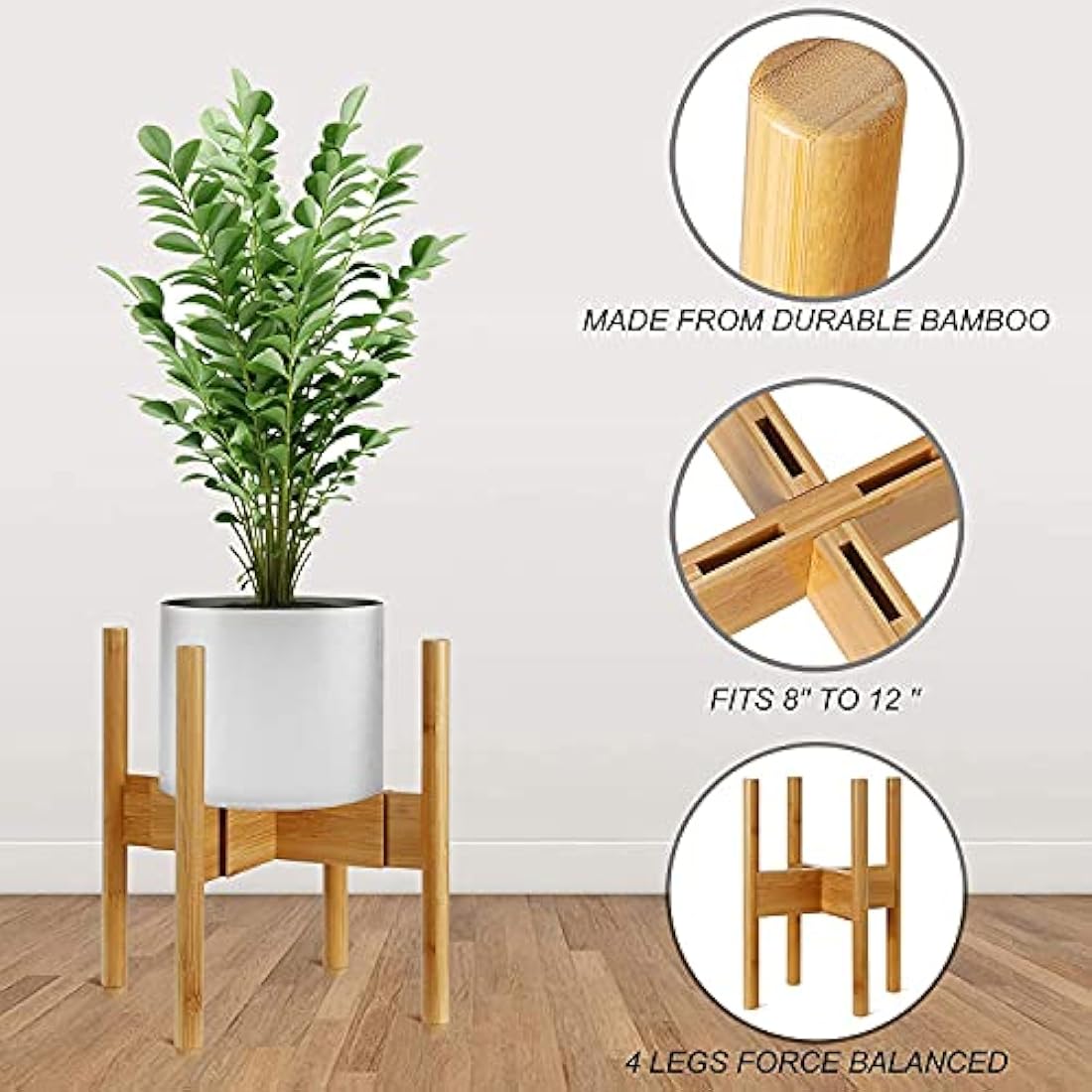 2-Pack Plant Stand, Mid-Century Modern Flower Pot Holder, Flower Pot Holder, Bamboo Adjustable Flower Pot Holder, Indoor Bamboo Modern Plant Holder, Fits Pot Size of 20-30 CM (Plant Pot NOT Included)