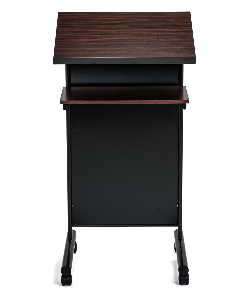 Audio-Visual Direct Wheeled Lectern Podium - Standing Desk with Storage Shelf - Cherry/Black - Ideal for Presentations and Laptop Use