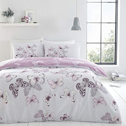 Catherine Lansfield Bedding Scatter Butterfly Double Duvet Cover Set with Pillowcases Heather
