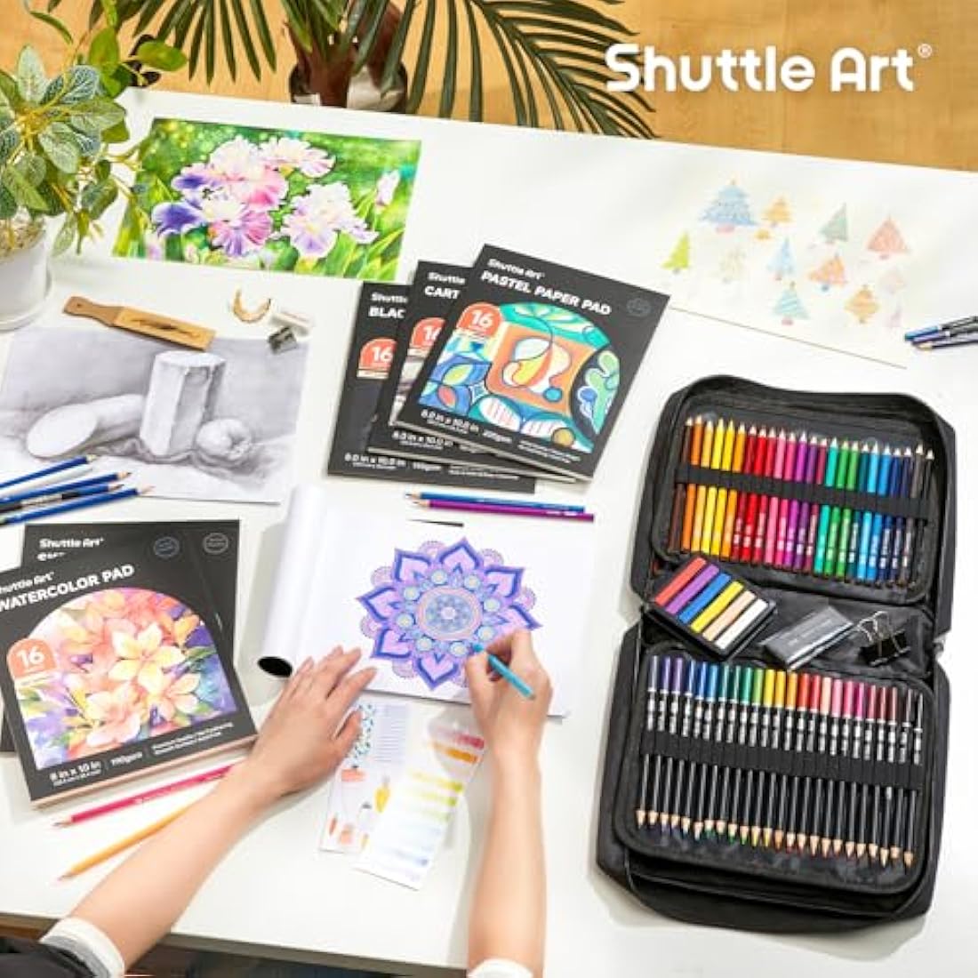 Shuttle Art 124 Pack Sketching and Drawing Pencils Set, Sketch Art Pencil Set with 4 Drawing Pads, Graphite Pencils in Zipper Case, Colouring Pencils for Artist Sketching, Art Set for Adults, Beginner