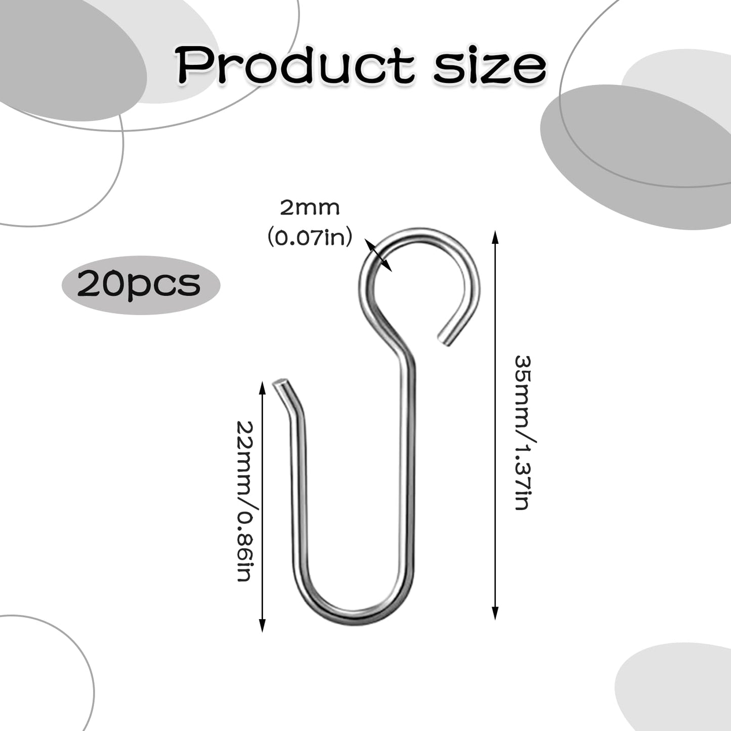 Eophmi 20 Pcs Shower Curtain Hooks, Stainless Steel, White, Universal Size, Easy to Use, Multi-Purpose