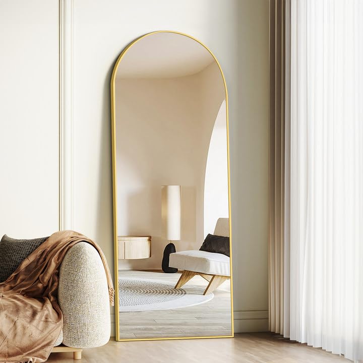 COFENY Arch Full Length Mirror, 165 x 60 cm Gold Full Mirror with Aluminum Frame Standing Leaning or Hanging for Bedroom Living Room Entryway