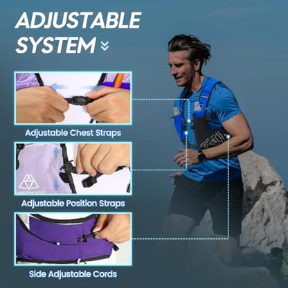 Haimont Hydration Running Vest with Water Bottles for Women Men, Adjustable Lightweight 8L Water Backpack with Soft Flasks for Trail Running Marathon