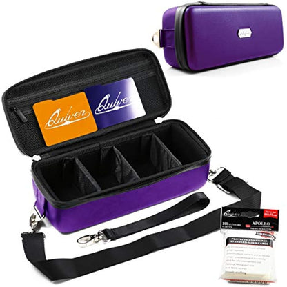 Quiver Time Purple Bolt Card Carrying Case fits PM Cards and other TCG Games - Storage Bag for Playing/Trading Cards and Deck Box (Straps, Dividers & 100 Apollo Card Sleeves)