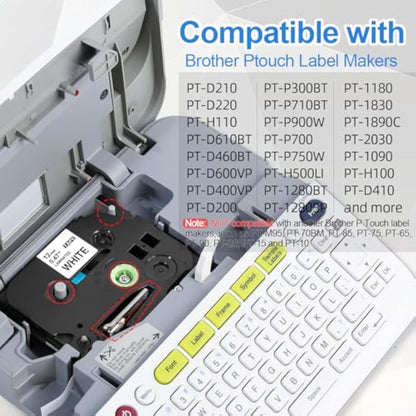 5X Upwinning TZe-231 TZe231 White PT-H110 Label Printer Tape 12mm Compatible with Brother P-Touch Label Tape 12mm 0.47, Tze 12 mm Black on White for Brother PTouch P300BT H200 H105 H101C 1000 1010