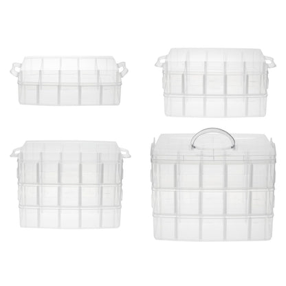 Bright Creations 3-Tier Stackable Plastic Craft Storage Containers with 30 Compartments and 40 Sticker Labels (9.5 x 6.5 x 7.2 Inch)