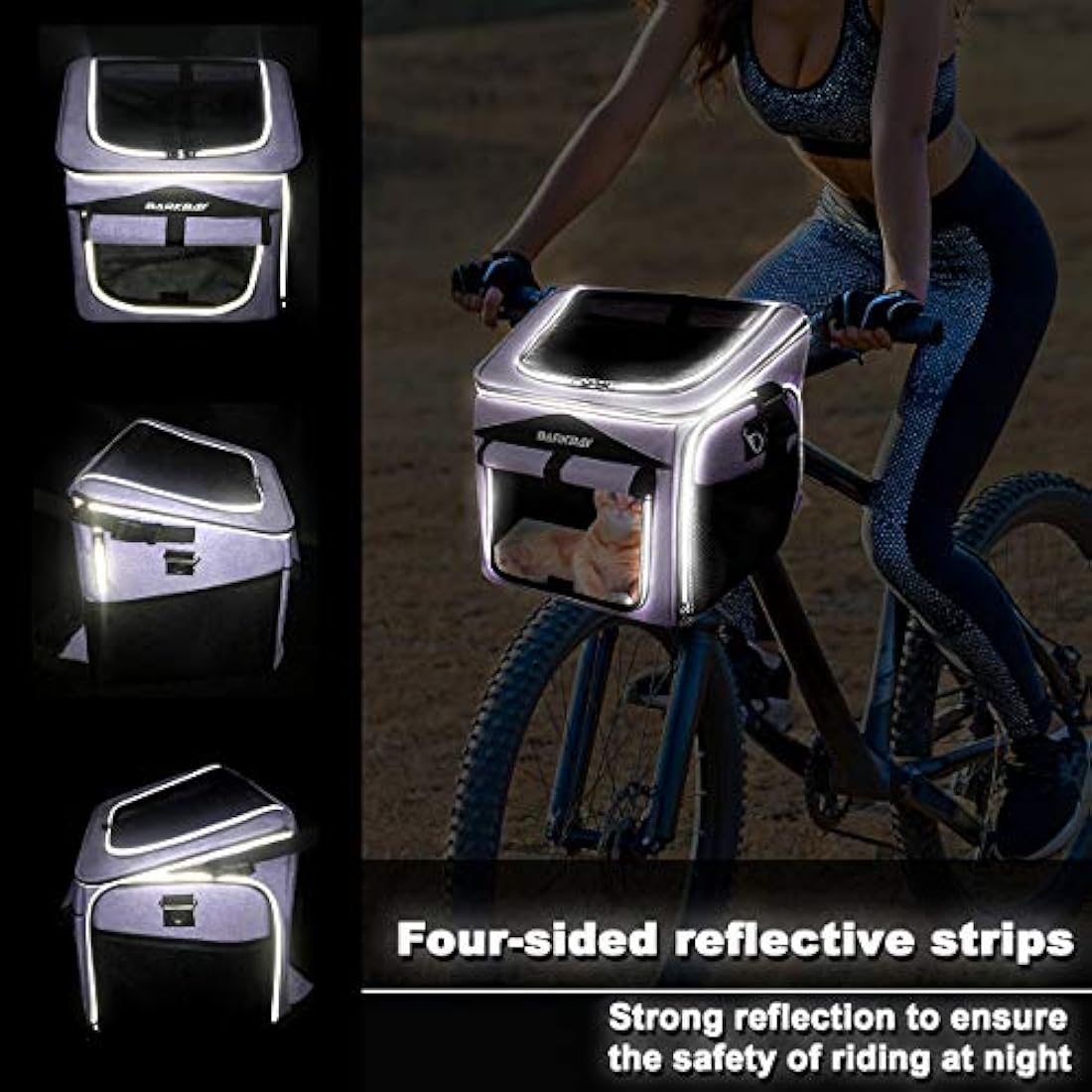 BARKBAY Dog Bike Basket Carrier, Expandable Foldable Soft-Sided Dog Carrier, 2 Open Doors, 5 Reflective Tapes, Pet Travel Bag, Safe and Easy for Small Medium Cats and Dogs (Purple)