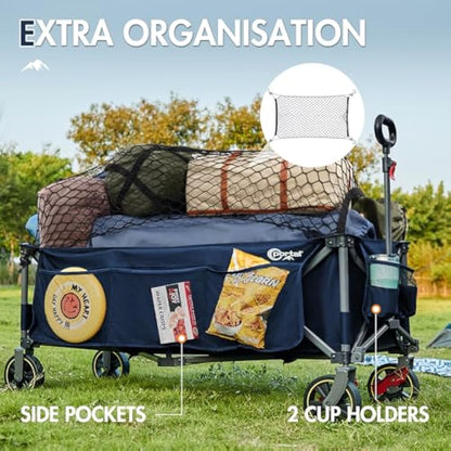 Portal 400L Festival Trolley on Wheels XXL Extended with Brakes Camping Trolley Cart Heavy Duty Beach Wagon Longer Pull along Collapsible Garden Cart Hand Truck Trailer Buggy for Fishing Picnic 160KG