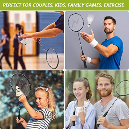 Nalax Badminton Set,2 Player Badminton Rackets Carbon Fiber Racquet with 3 Shuttlecocks and 1 Carrying Bag,Backyard Games for Outdoor,Garden,Beach,Family Fun Game