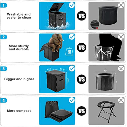 XL Portable Toilet for Adults, Extra Large 15.4" H Foldable Camping with Detachable Phone Shelf and Paper Holder, Waterproof Porta Potty Lid Camping, Hiking, Long Road Trips, Car