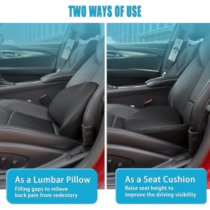 OLYDON Car Seat Cushion for Driving - Comfort Memory Foam for Car Driver Seat- Back Support & Pain Relief - Car Travel Accessories for Long Trips (Black)