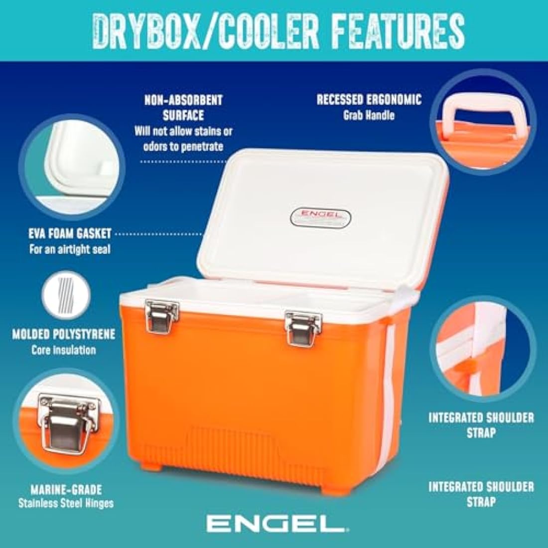 ENGEL Cooler Box 28.4 L - Leak-Proof, Air Tight, Drybox Cooler for Camping, Fishing, Hiking,Picnic - Mini Ice Boxes Large Enough for 30 Cans, 48.3 x 31.7 x 36.8 CM Small Cool Box for Drinks and Food