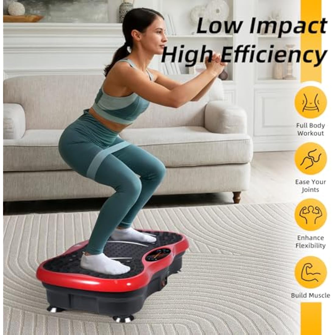EVOLAND Vibration Plate Exercise Machine, Vibration Fitness Trainer with Bluetooth Speaker, 5 Program Modes, 2 Resistance Bands, Home Exercise Equipment for Fitness Body Toning