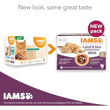 IAMS Adult Wet Cat Food Land & Sea in Jelly 72 x 85g
