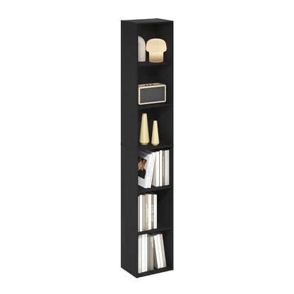 Furinno LUDER Book Shelf, 6-Tier Tall Modern Bookshelf, Bookcase with Open Shelves, 9.3 x 12 x 71, for Living Room, Bedroom, Home Office, Blackwood