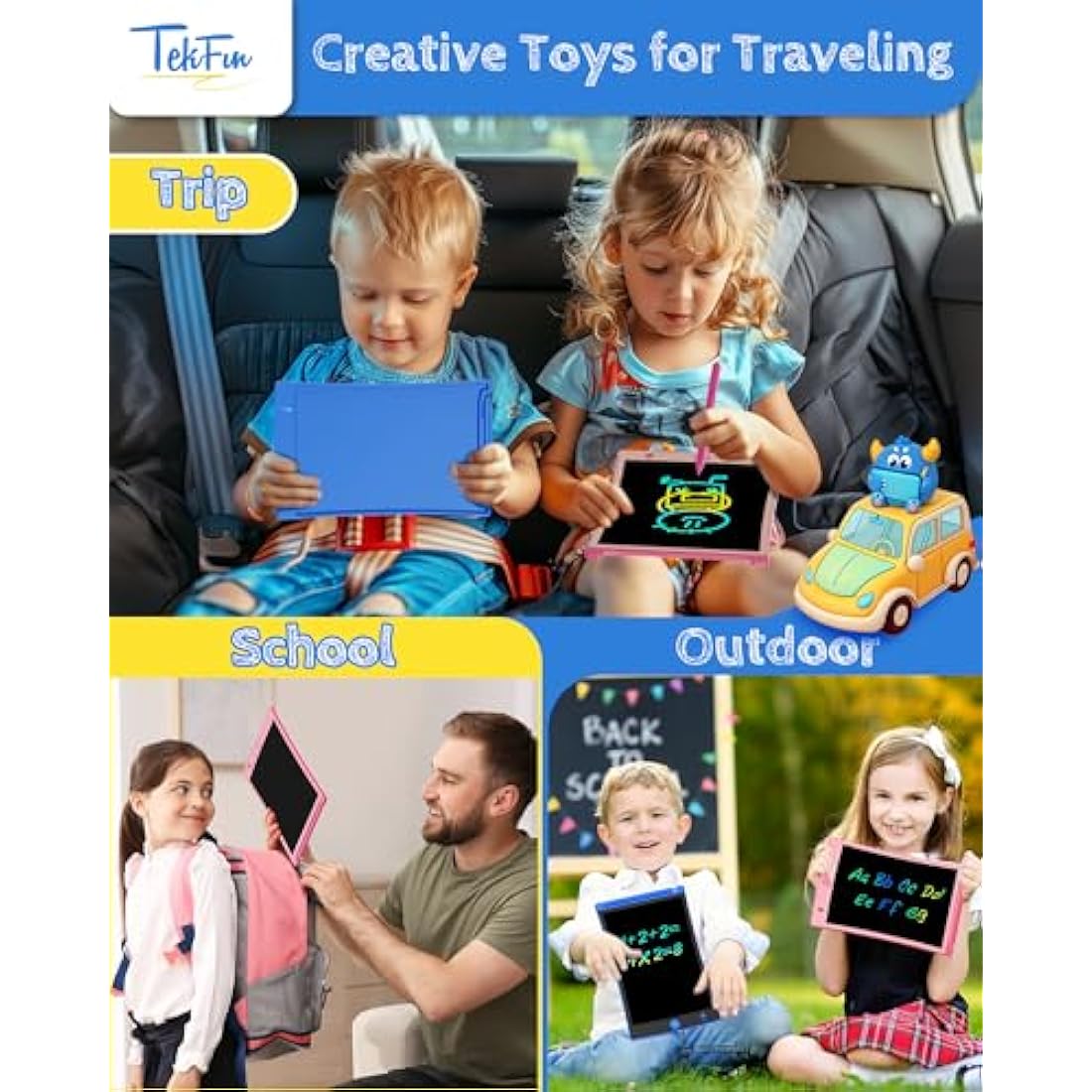 TEKFUN 2 Pack LCD Writing Tablet, 8.5inch Colorful Drawing Tablet for Kids, Erasable Writing Drawing Board with Lanyard, Learning Toys Gifts for 3 4 5 6 7 Years Old Boys Girls Toddlers (Blue+Pink)