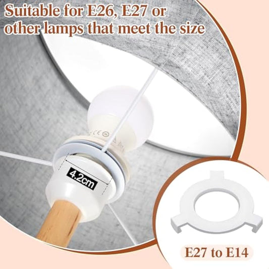 Weewooday 4 Sets Fabric Lampshade with E27 to E14 Adapter Ring Modern Ceiling Pendant Table Drum Light Shade Linen Lamp Shades for Table Bedside Floor Lamp(Grey,10 Inch)