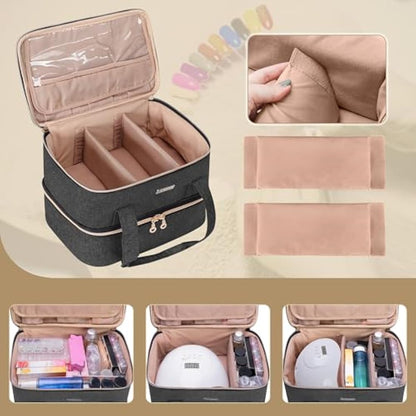 BAFASO Nail Polish Organiser Holds 40 Bottles (15ml - 0.5 fl.oz) and a Nail Lamp, Nail Polish Carrying Case with Manicure Tools Storage Sections (Bag Only), Black (Patented)