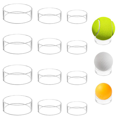 TRKETK 12 Pcs Clear Sphere Acrylic Display Stand Crystal Sphere Stand Holder Round Baseball Display 3 Sizes Plastic Sphere Holder for Baseball Tennis
