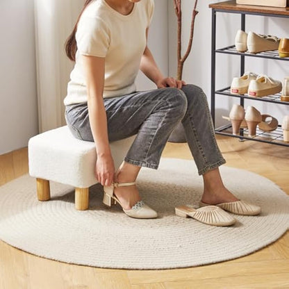 YMYNY Footstool, Rectangle Pouf Ottoman with Stable Wooden Legs, for Couch, Desk, Modern Teddy fleece Material Soft Padded Seat, Change Shoes Stool for Living Room, Bedroom, 40×29×25CM White HBD030W