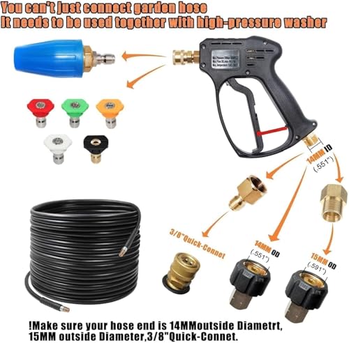 YUET High Pressure Washer Gun Handle with Multi Angle (All in One) Water Nozzle,Cleaner for Car Cleaning Kit(M22 14MM Fitting Hose Connector & 1/4"