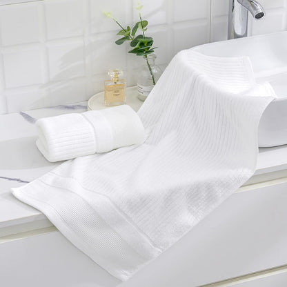 sense gnosis 100% Cotton White Hand Towel Set of 2 Thick Ribbed Striped Soft Quick Dry and Absorbent Bathroom Decorative Hand Towel 13 x 29 Inch