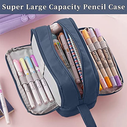 Tesmien Pencil Case, Large Pencil Case with 4 Compartments Stationery Organizer for Boys and Girls, Aesthetic Pencil Bag Suitable for Kids Teenagers Students Women Men, Dark Blue