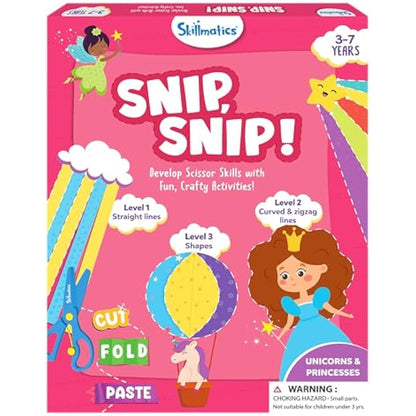 Skillmatics Scissor Skills Activity Book - Snip Snip, 25 Fun Cutting & Creative Activities for Preschoolers, 2 Child-Safe Scissors, Fine Motor Skills Craft Kit, Gifts for Kids Ages 3, 4, 5, 6, 7