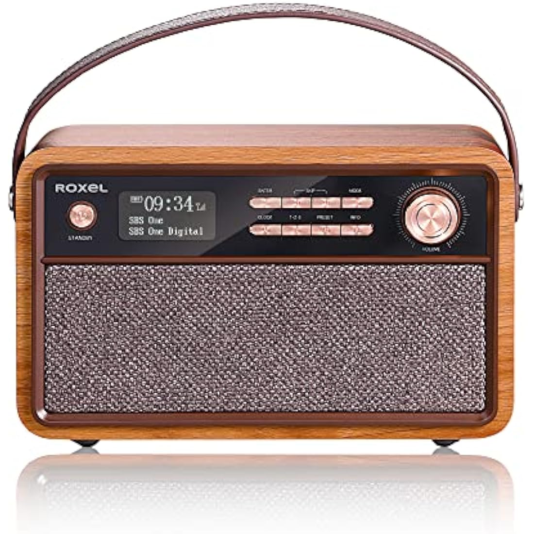 Roxel Retro D1 Vintage DAB+/FM Radio Wireless Speaker | Bedside Alarm Clock with Sleep Function. Rustic Exterior, Mains and USB Rechargeable, TF card, AUX and USB Compatible (Walnut)