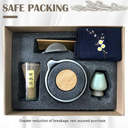 Artcome Japanese Matcha Tea Set, Matcha Bowl with Pouring Spout, Matcha Whisk, Tea Scoop, Ceramic Whisk Holder, Matcha Powder Caddy, Handmade Matcha Ceremony Kit for Japanese Tea Ceremony (9Pcs)